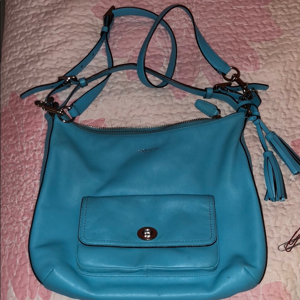 Aqua blue shoulder/ crossbody Coach purse